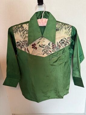 Silk satin souvenir shirt , 1940s Japanese dragon